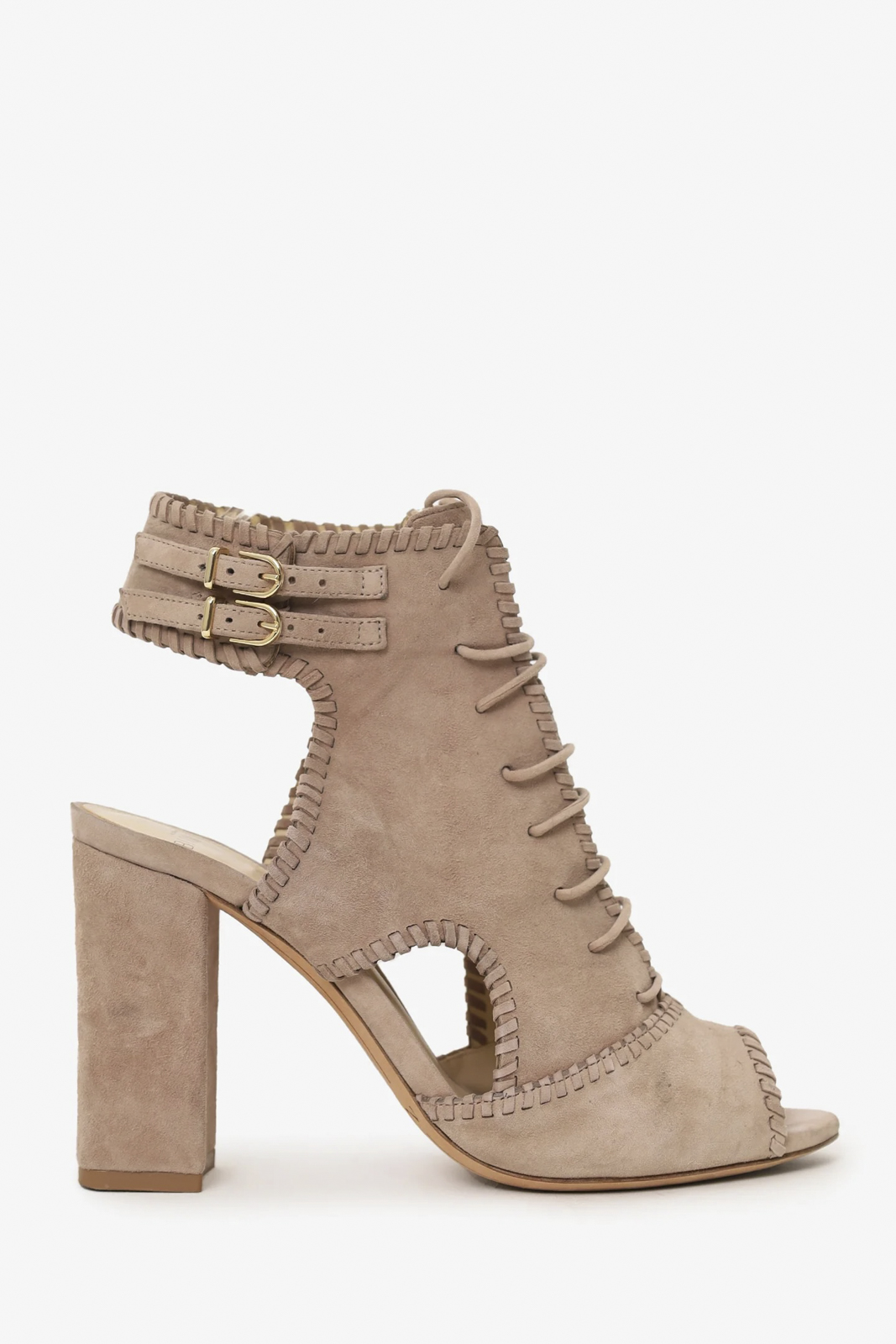 Alexandre Birman Abbe Nude Suede Lace Up Peep Toe Booties Heels 35 - Image 4