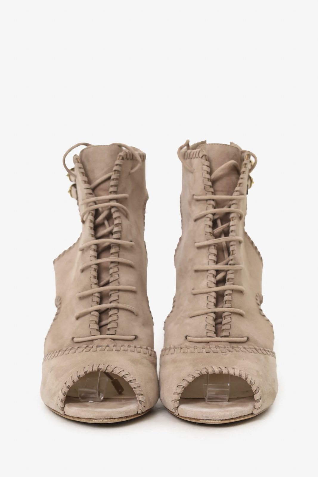 Alexandre Birman Abbe Nude Suede Lace Up Peep Toe Booties Heels 35 - Image 3