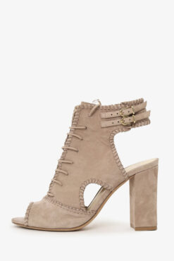 Alternative view of Alexandre Birman Abbe Nude Suede Lace Up Peep Toe Booties Heels 35