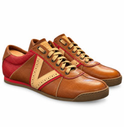 Louis Vuitton Mens Sneakers Size UK 8 US 9 Vintage V-Line Brown Red Leather