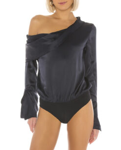 ALIX NYC Clara Midnight Silk Satin One Shoulder Bodysuit Top XS