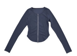Alternative view of ALO YOGA Stardust Navy Ribbed Full Zip Long Sleeve Jacket Top Small
