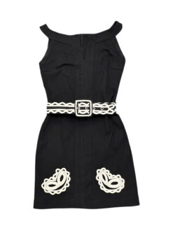 Alternative view of Andres Otalora Black White Embroidered Belted Mini Dress Size 2