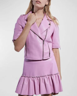 Alternative view of AS by DF Clementine Recycled Leather Moto Jacket Pink NWT XS
