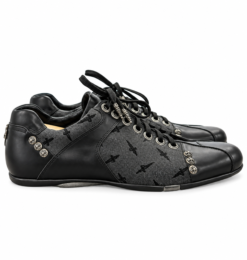 Alternative view of Cesare Paciotti Sneakers Mens UK 7 US 8 Black Leather Canvas Studded Made Italy