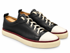 Hermes Inside Sneakers Mens 42 US 9 Black Leather White Toe Cap Low Top Shoes