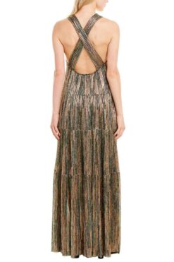 Alternative view of ba&sh Salsa Dress Womens XS Metallic Striped Tiered Halter Maxi Gown