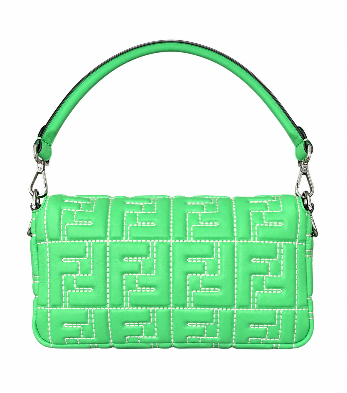 Fendi Bag Medium Baguette Stitched FF Edamame Green Nappa Leather NIB - Image 3