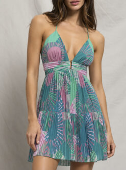 Alternative view of BA&SH Nadja Dress XS Green Pink Abstract Print Pleated Open Back Mini