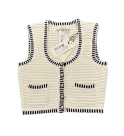 Alternative view of ba&sh Gustave Ecru Crochet Knit Cropped Sweater Vest Gold Buttons NWT 0 XS