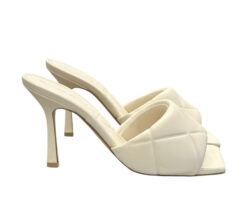Alternative view of Bottega Veneta Lido 90 Ivory Quilted Leather Square Toe Mules Heels 37.5