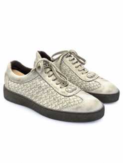 Bottega Veneta Mens Sneakers Size 42 Intrecciato Woven Leather Light Gray Shoes
