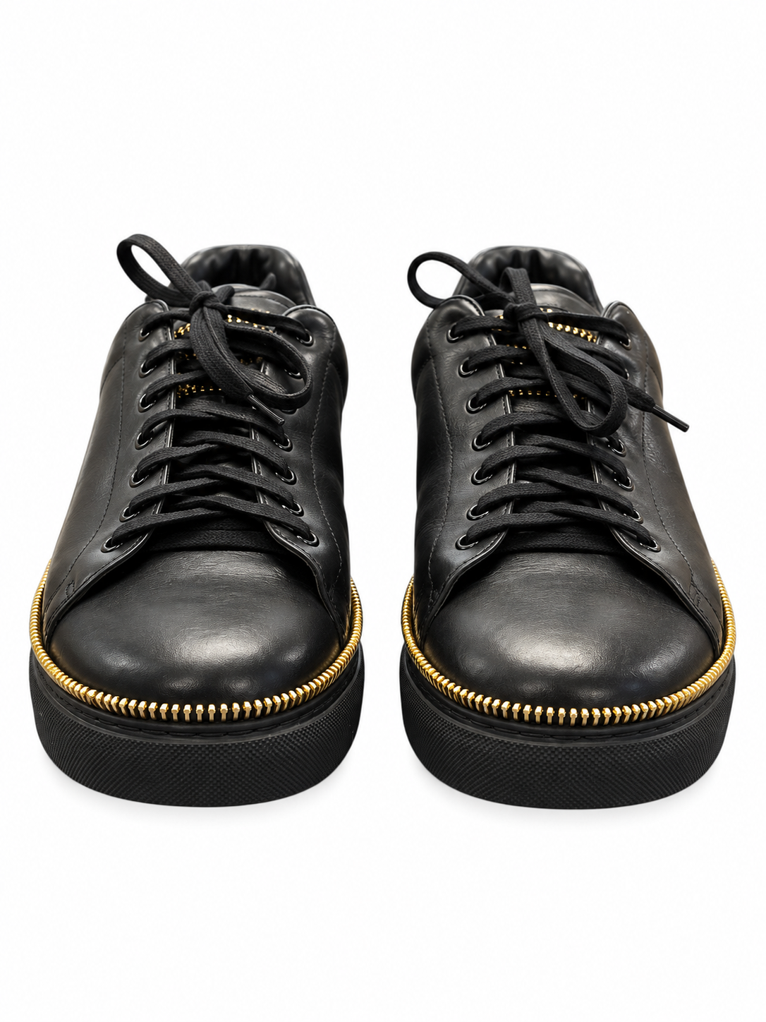 Alexander McQueen Men's Sneakers Size 42 Black Leather Gold Zipper Skull - Image 3