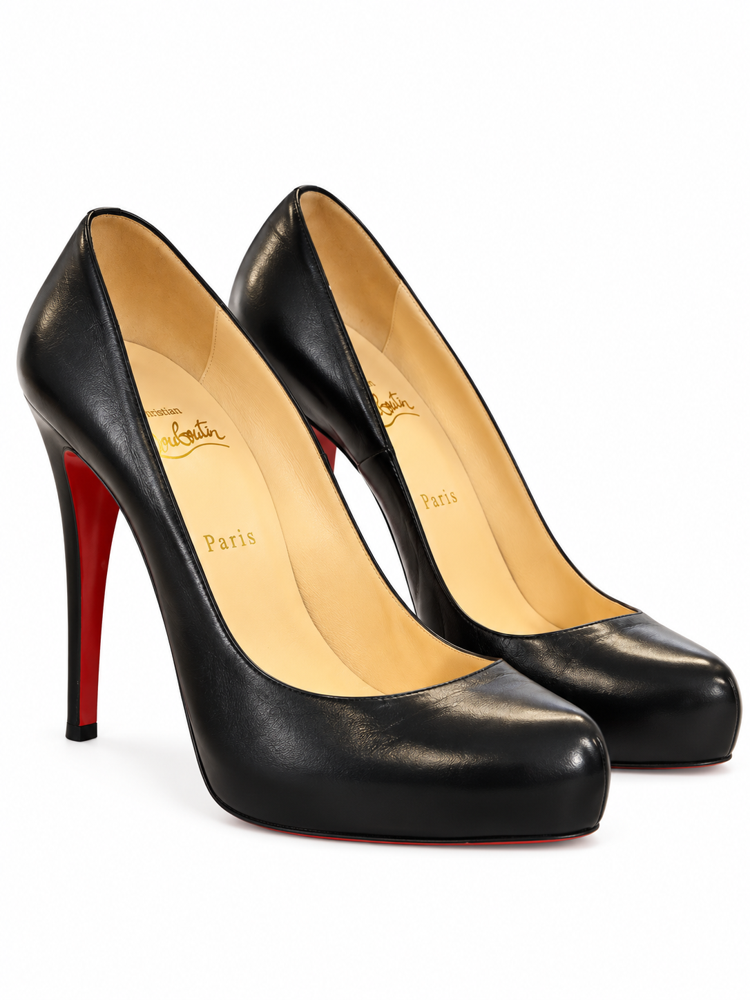 Christian Louboutin Women's Heels 39 Rolando 120 Black Leather Platform Pumps