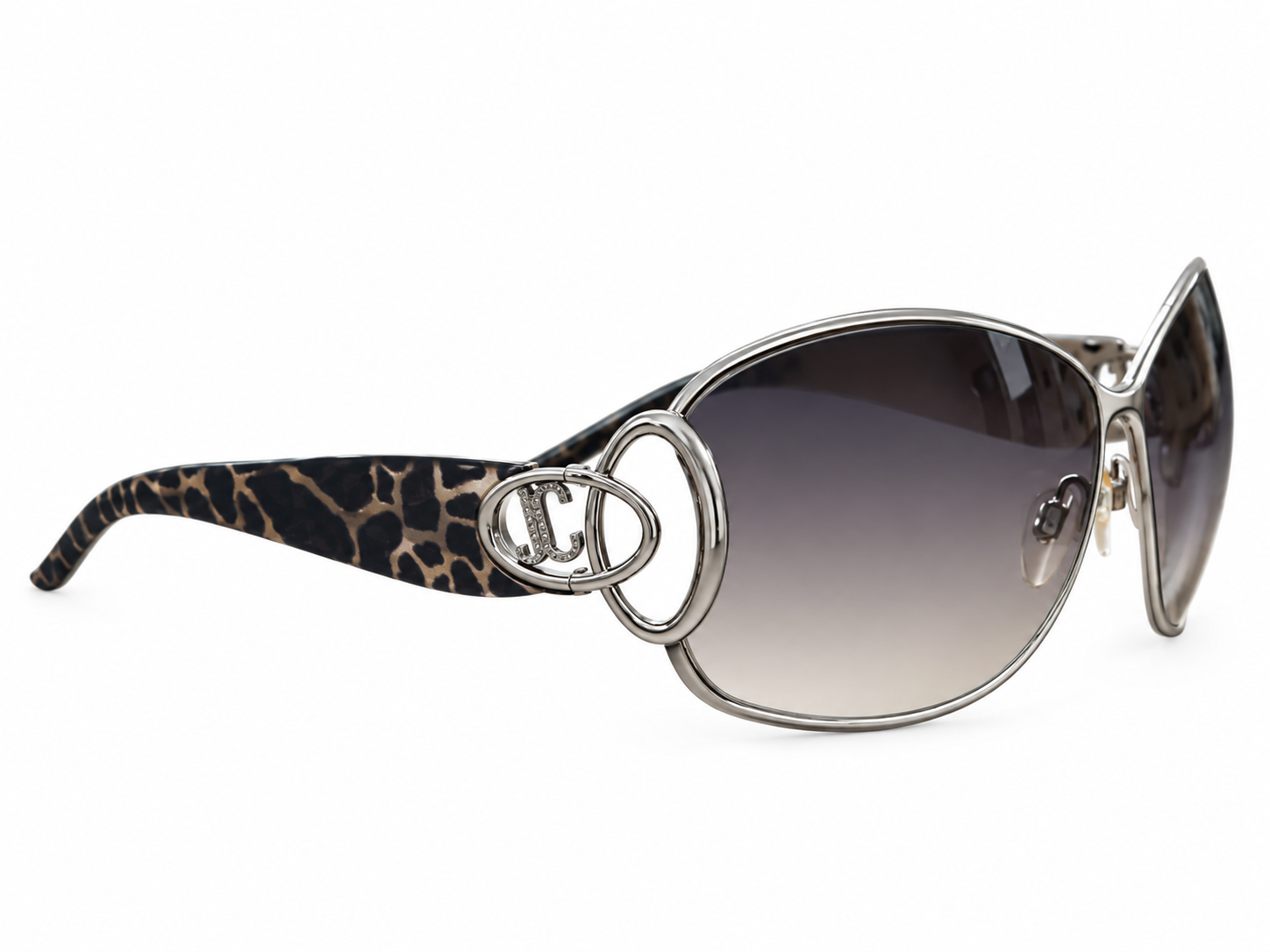 Just Cavalli JC201S Y2K Silver Leopard Shield Sunglasses Vintage Italy