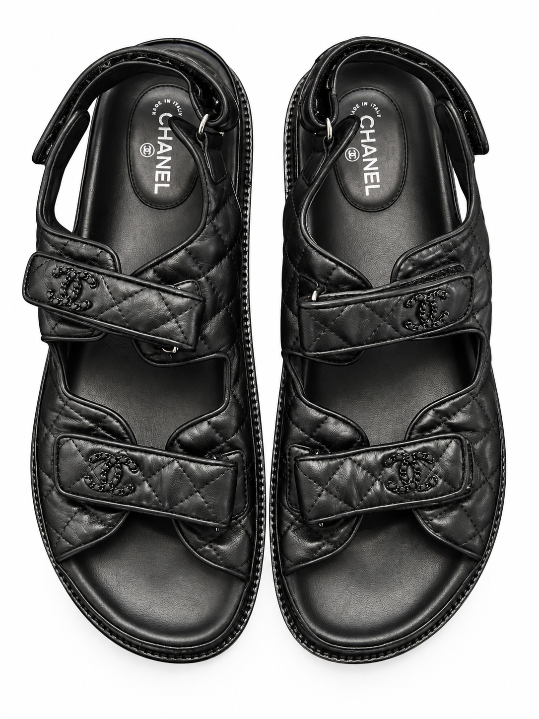 Chanel Womens Sandals Size 42 So Black Quilted Lambskin Leather CC Dad Shoes - Image 4