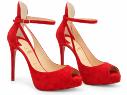 Christian Louboutin Mascaralta Pumps Size 40 Red Suede Peep Toe Platform NIB