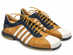 Warren Edwards Mens Sneakers Size 42 Tan Blue White Genuine Crocodile Leather