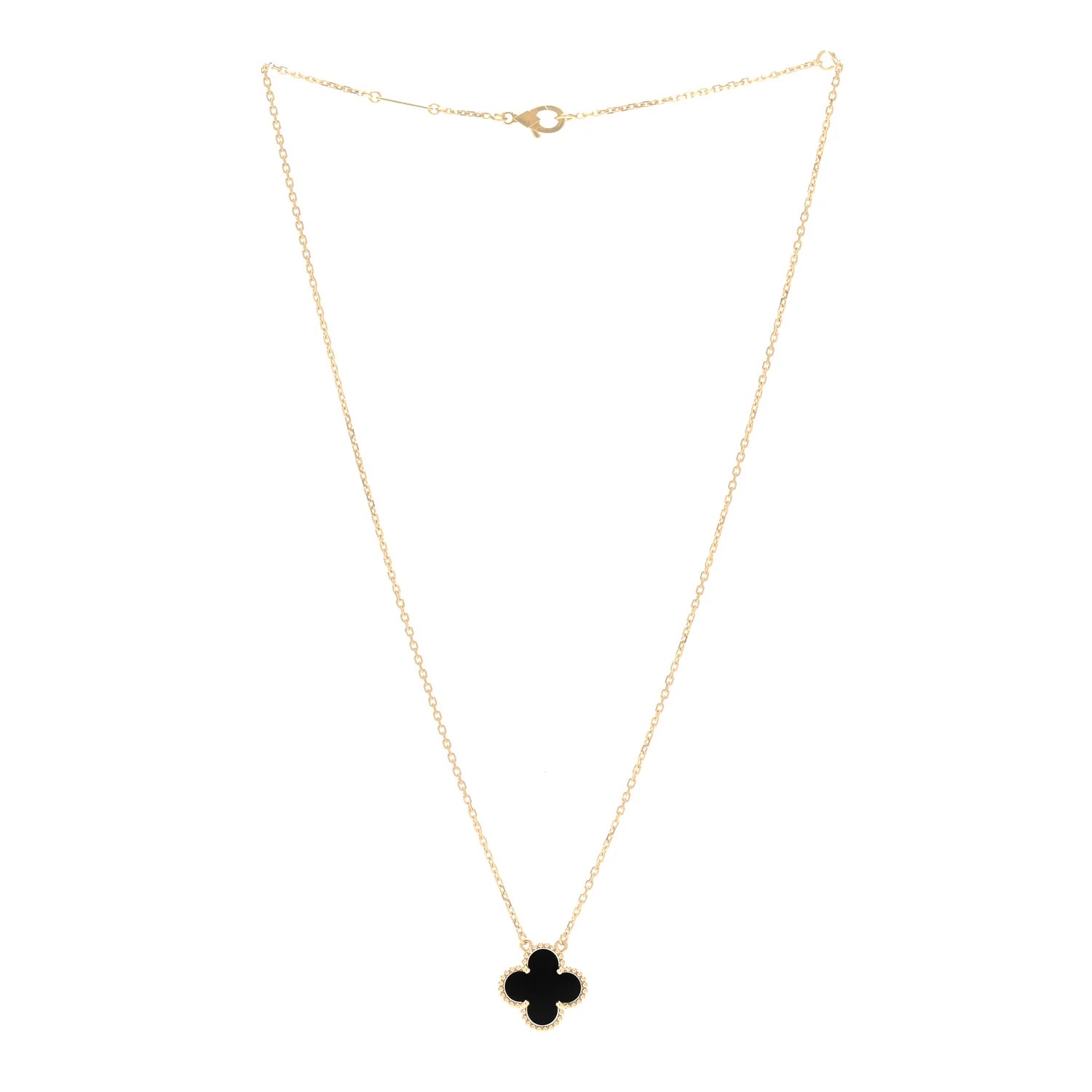 Van Cleef & Arpels Vintage Alhambra Black Onyx 18K Yellow Gold Pendant Necklace - Image 2