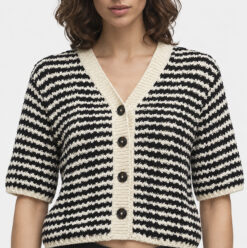 CLOSED Womens Cardigan XS Black Ivory Striped Crochet Knit Short Sleeve NWT