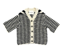 Alternative view of CLOSED Womens Cardigan XS Black Ivory Striped Crochet Knit Short Sleeve NWT