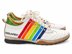 Alternative view of DSQUARED2 Men's Sneakers Size 42 White Leather Rainbow Stripe Low Top Shoes