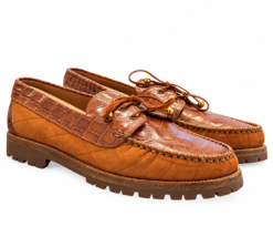 Wehmeiers Mens Boat Shoes Genuine Alligator Suede Brown Lug Sole Vintage 9