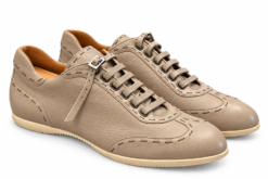 Fendi Mens Sneakers UK 8 US 9 Taupe Leather Whipstitch Wingtip Buckle