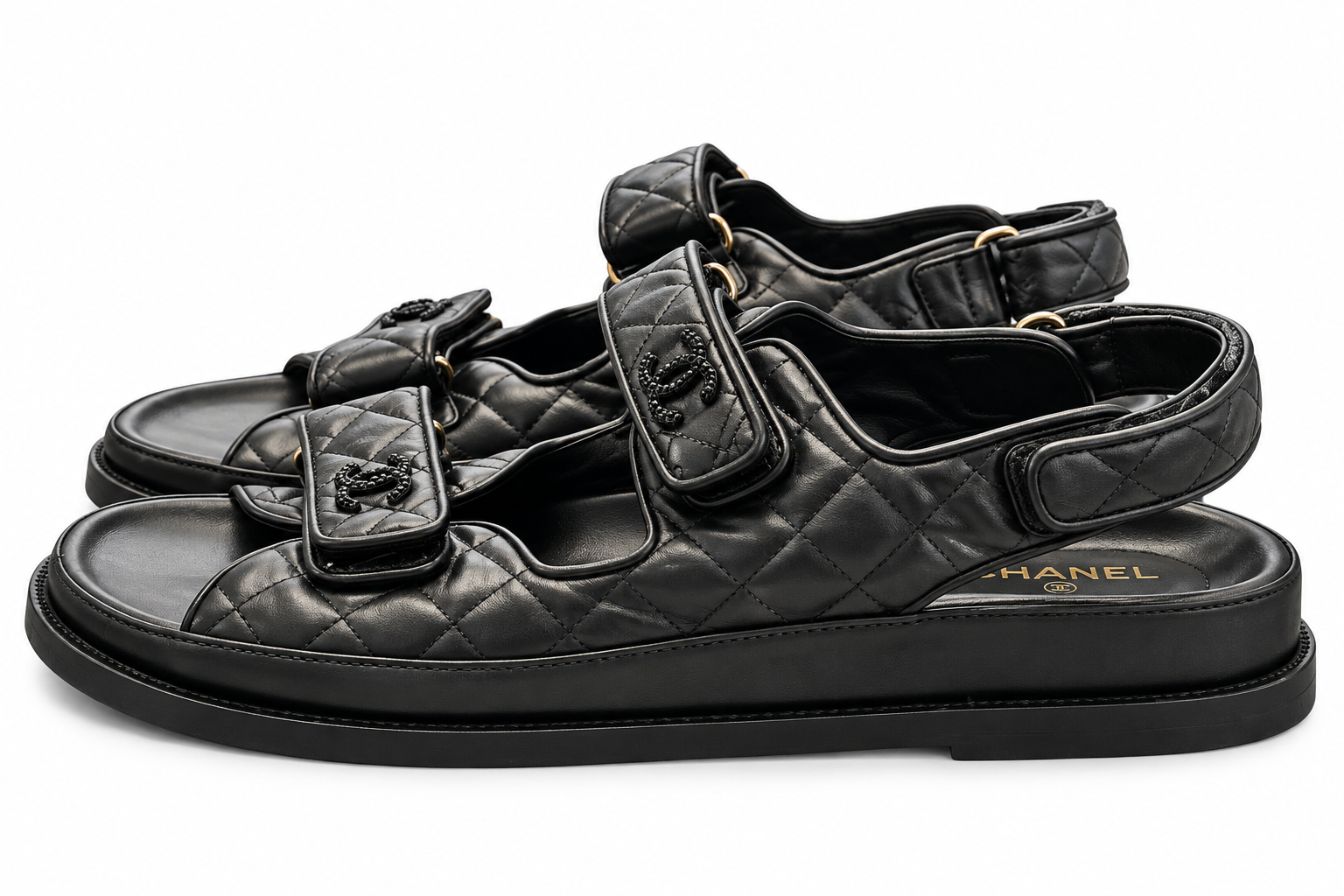 Chanel Womens Sandals Size 42 So Black Quilted Lambskin Leather CC Dad Shoes - Image 5