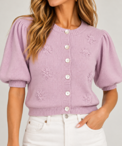 Antik Batik Womens Sweater Size XS Bella Purple Knit Short Sleeve Cardigan NWT