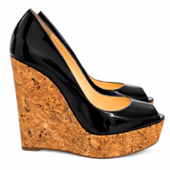 Alternative view of Christian Louboutin Coroclic Pumps Black Patent Cork Wedge Peep Toe 39.5