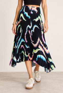 A.L.C. Sonali Skirt Womens 0 Midnight Multicolor Pleated Asymmetric Midi NWOT