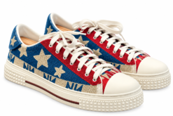 Valentino Garavani Mens Sneakers Size 42 Beaded Star Low Top Red White Blue