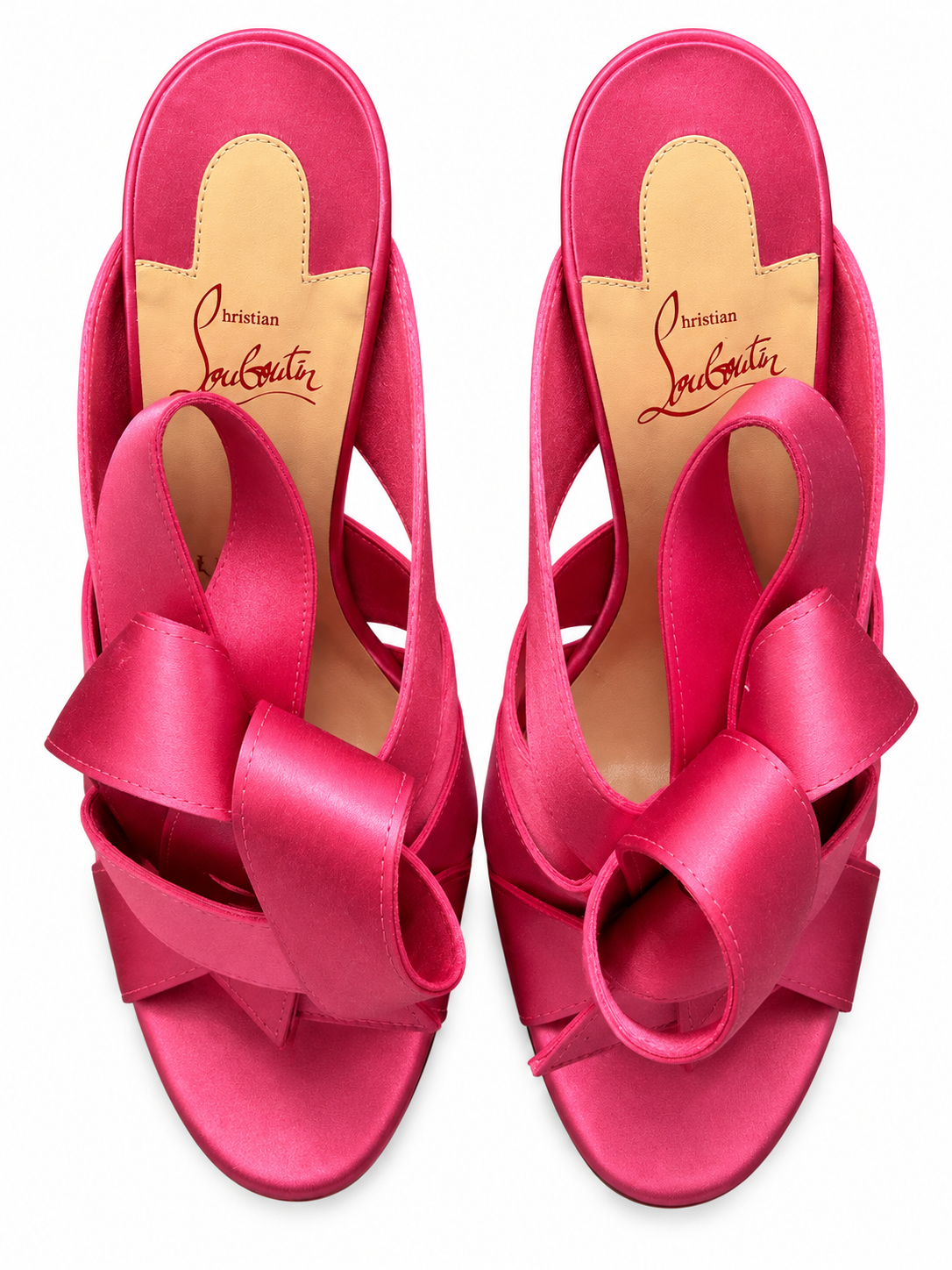 Christian Louboutin Sandals 40 Samourai 100 Pink Satin Bow Mules Heels Box - Image 4