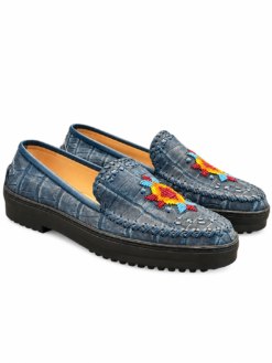 Warren Edwards Mens Loafers 43/10 Genuine Crocodile Nubuck Aztec Beaded