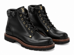Louis Vuitton LV 10 Combat Boots Mens 11 EU 44 Black Leather Monogram Lace Up