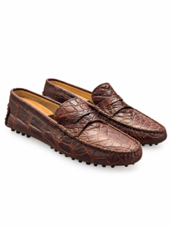 Warren Edwards Mens Loafers Size 9 Brown Genuine Crocodile Penny Driving Shoes