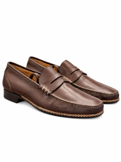 Santoni Mens Penny Loafers 8UK 9US Brown Leather Braided Welt Handcrafted Italy