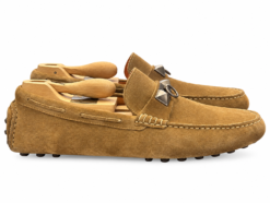 Alternative view of Hermes Irving Mens Suede Driving Loafers Size 42 Tan Collier de Chien