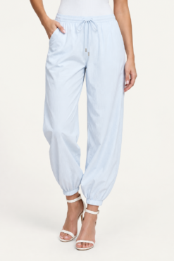 L'AGENCE Mariko Jogger Pants Size S Pale Blue Nylon Drawstring Lightweight