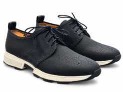 Hermes Mens Newton Shoes Navy Blue Epsom Leather Derby Lace Up EU 42 US 9