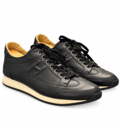 Hermes Men's Goal Sneakers Size 42 US 9 Black Leather Low Top Shoes