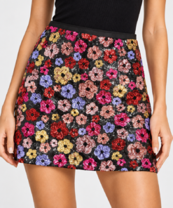 Le Superbe Murakami Flower Sequin Mini Skirt Black Multicolor NWT Size 2