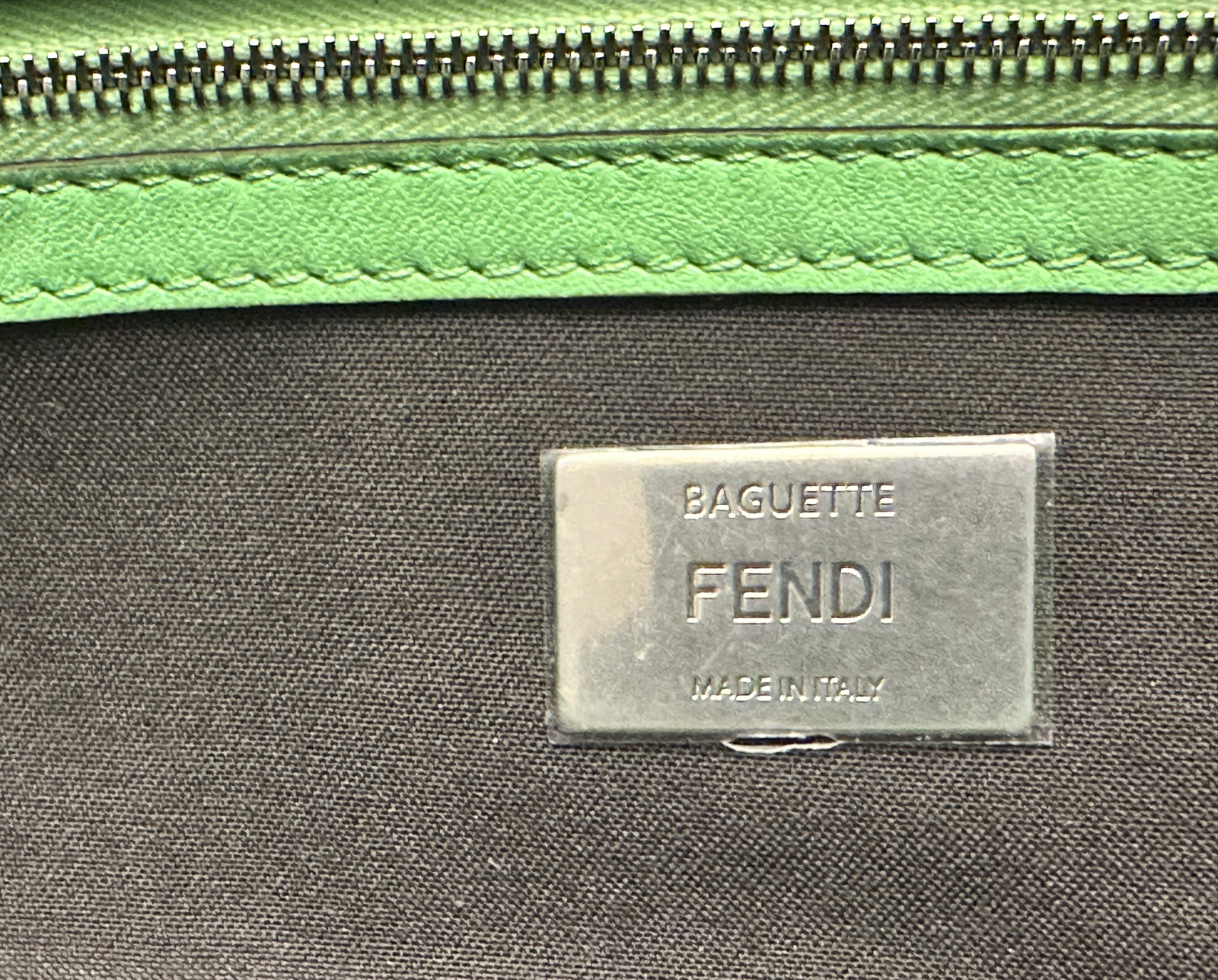 Fendi Bag Medium Baguette Stitched FF Edamame Green Nappa Leather NIB - Image 10