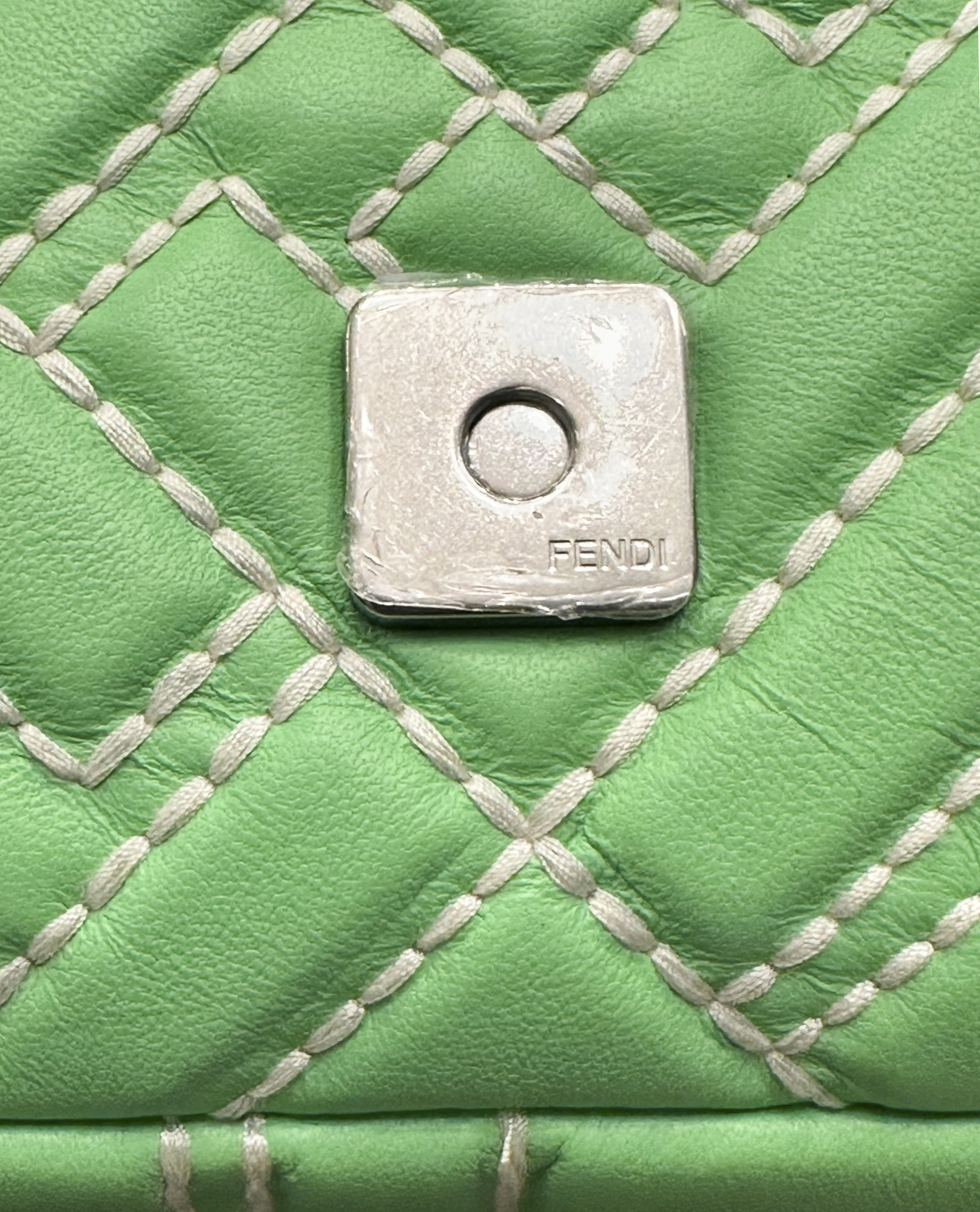 Fendi Bag Medium Baguette Stitched FF Edamame Green Nappa Leather NIB - Image 11