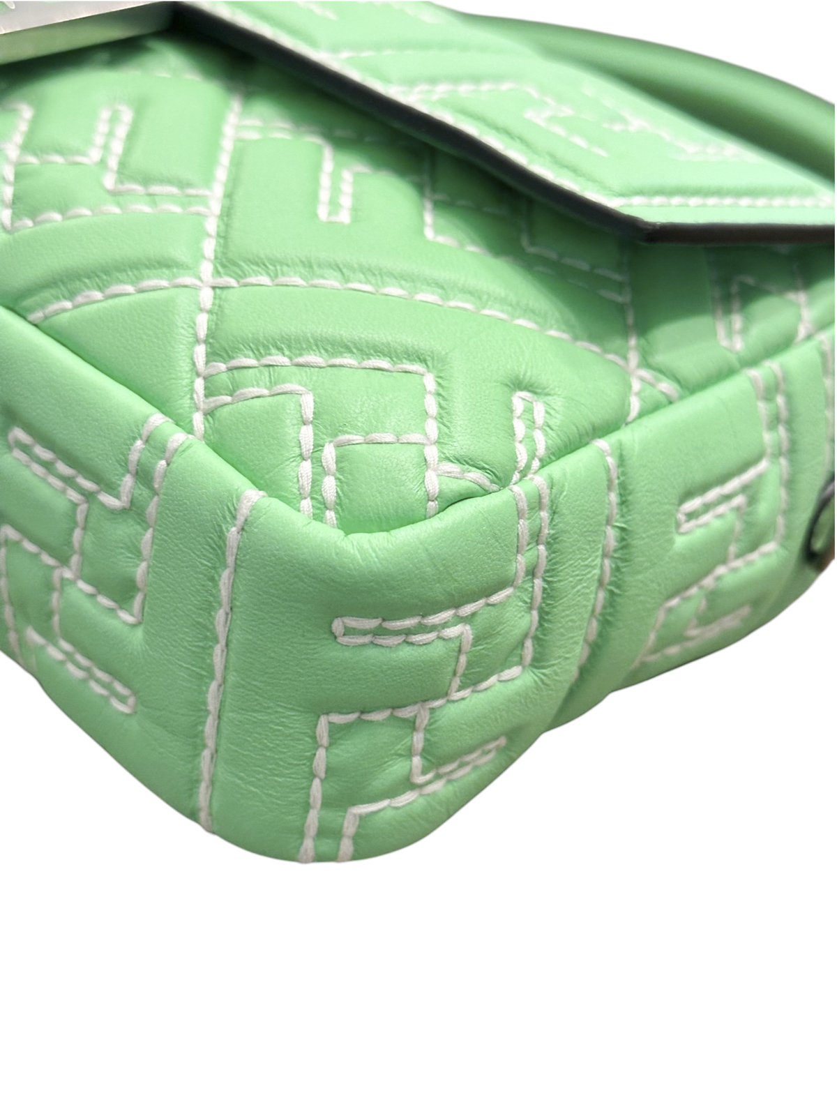 Fendi Bag Medium Baguette Stitched FF Edamame Green Nappa Leather NIB - Image 5