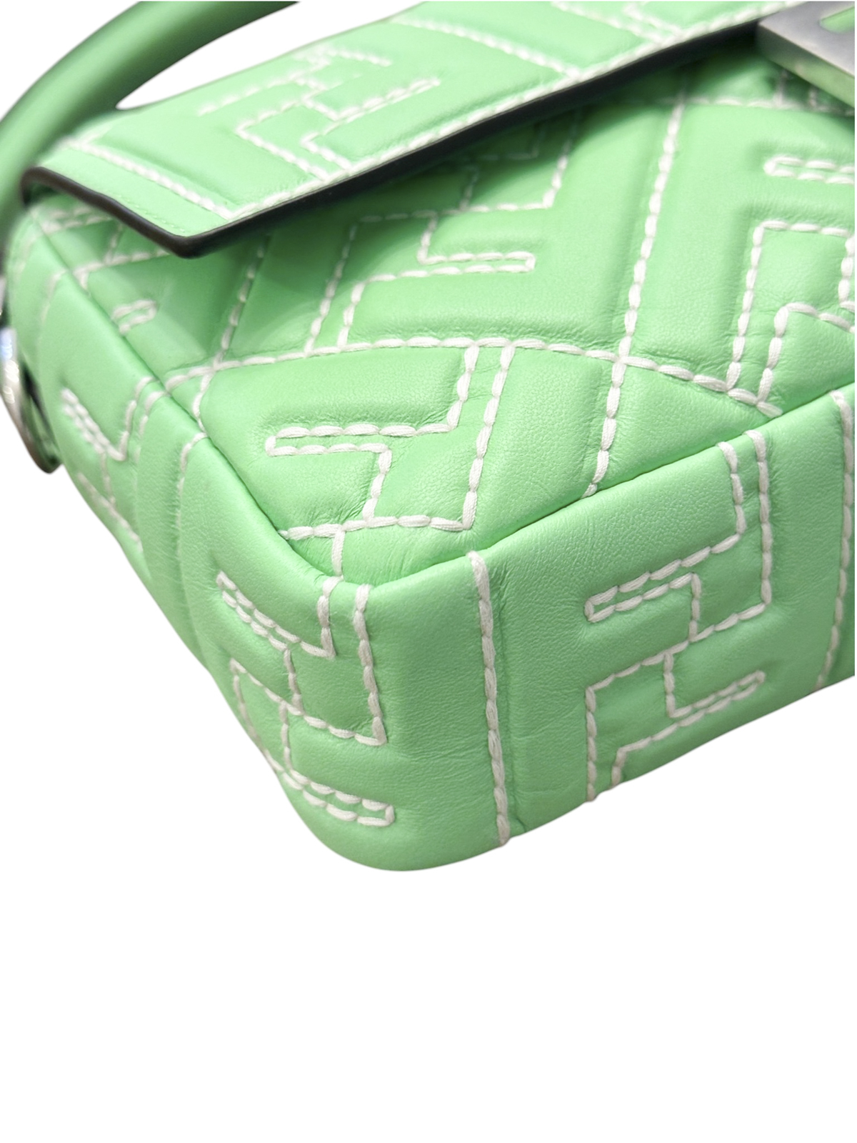Fendi Bag Medium Baguette Stitched FF Edamame Green Nappa Leather NIB - Image 6