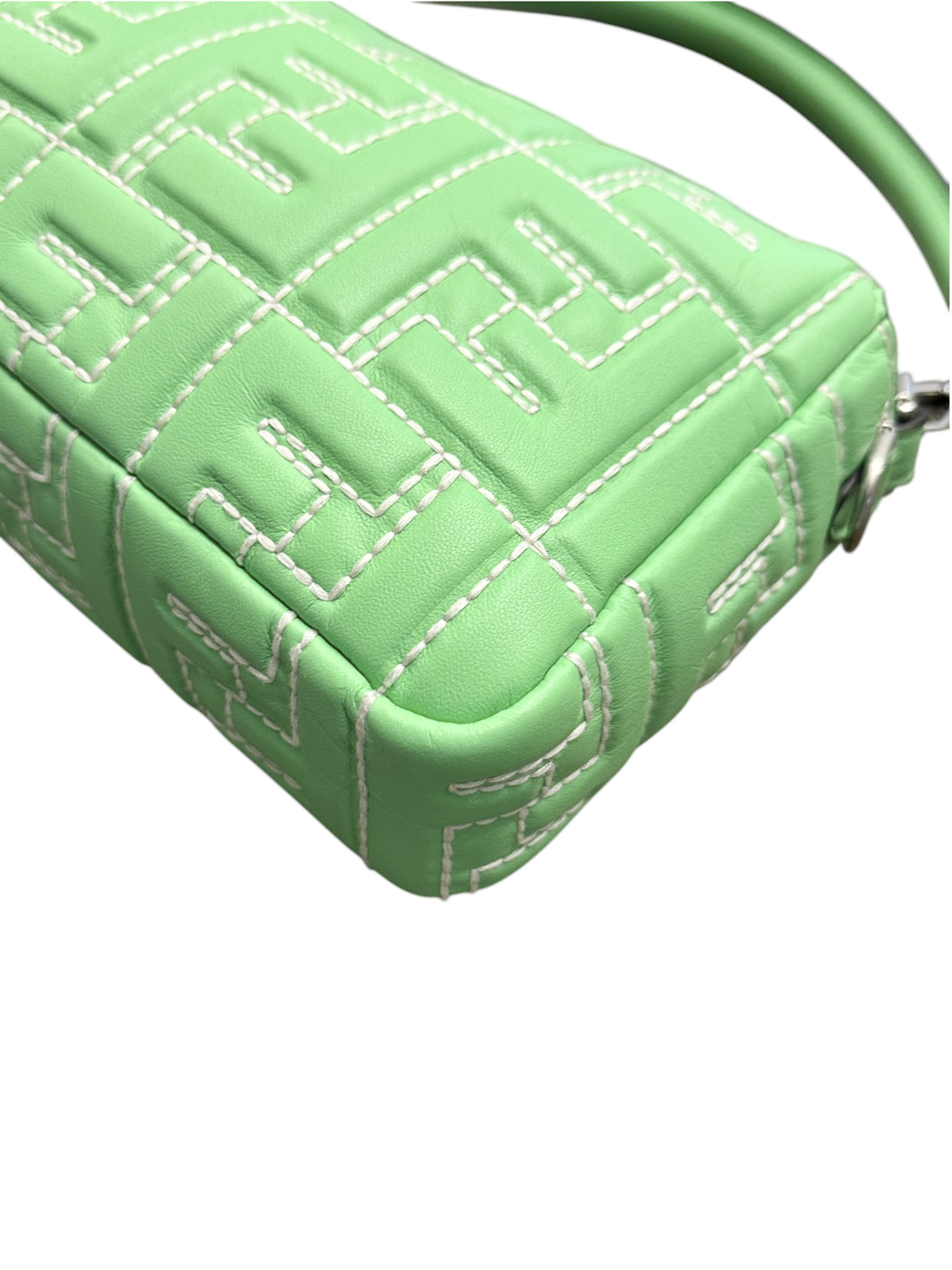 Fendi Bag Medium Baguette Stitched FF Edamame Green Nappa Leather NIB - Image 8