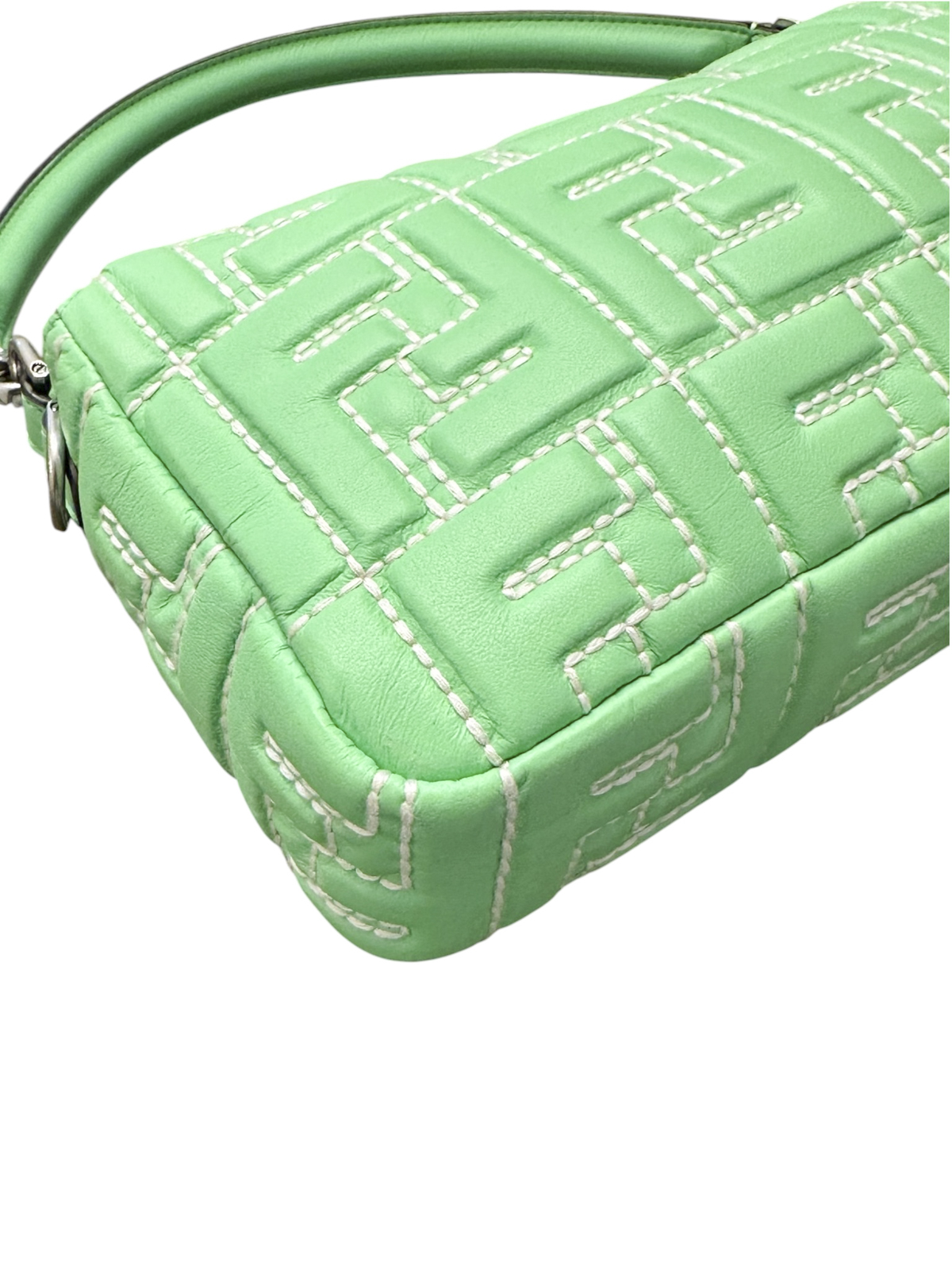 Fendi Bag Medium Baguette Stitched FF Edamame Green Nappa Leather NIB - Image 7