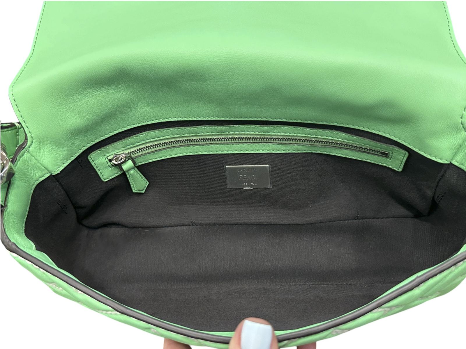 Fendi Bag Medium Baguette Stitched FF Edamame Green Nappa Leather NIB - Image 9